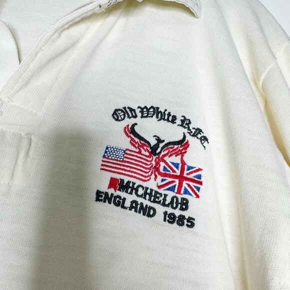Vintage Michelob Rugby Shirt England USA Polo #36 Cream Mens Large 44” Chest - Picture 5 of 11